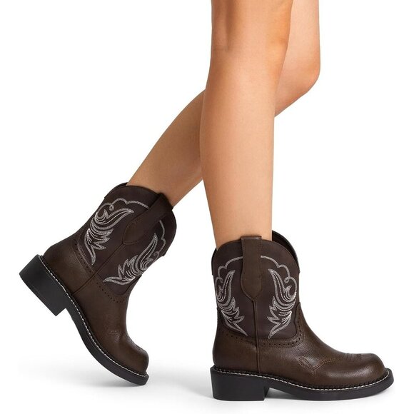 🆕Women Brown Cowboy Cowgirl Boots for Women, Round Toe Embroidered Mid Calf - Picture 6 of 7